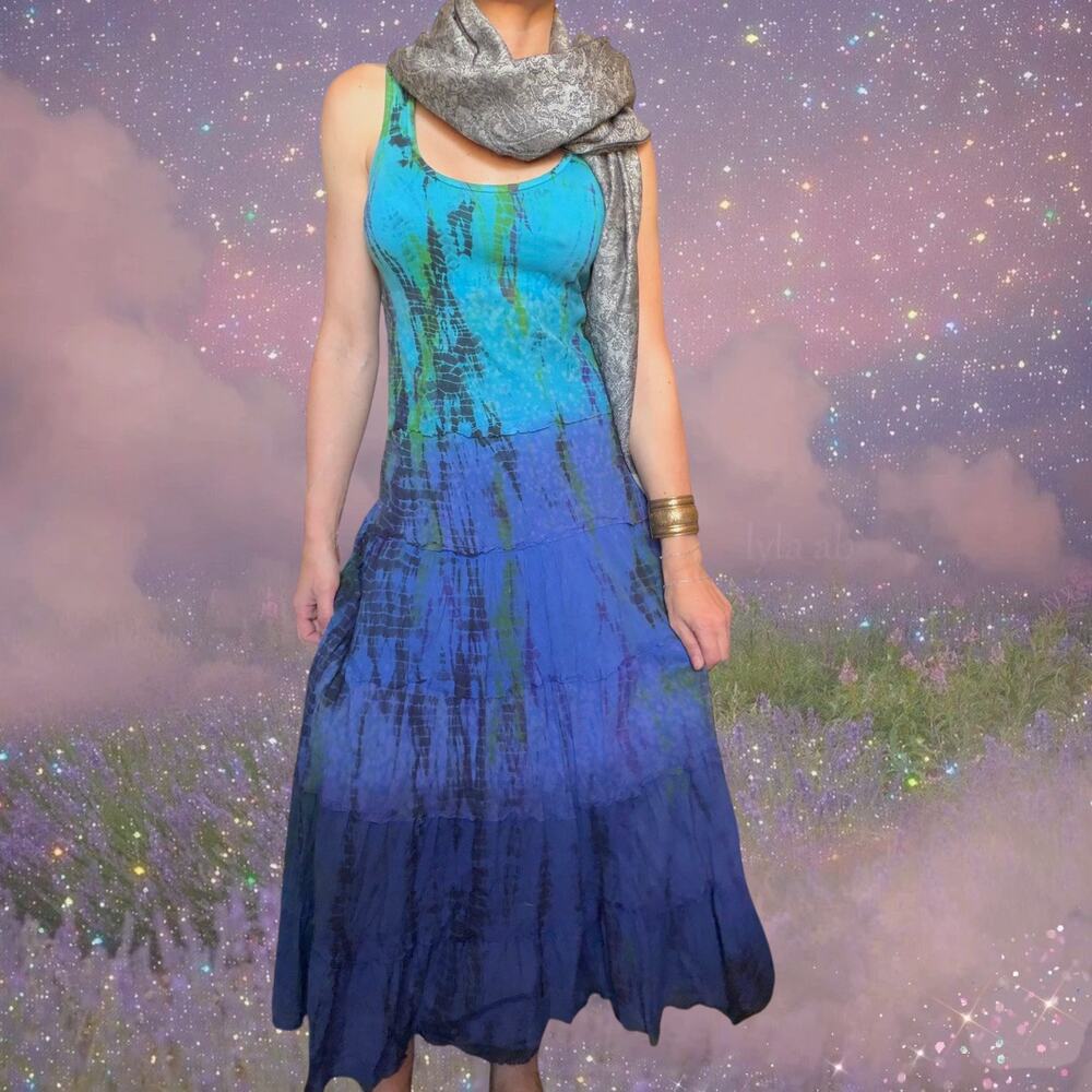 Y2K Solitaire Los Angeles Tie Dye Maxi Dress Cotton Boho Fairy Dress
